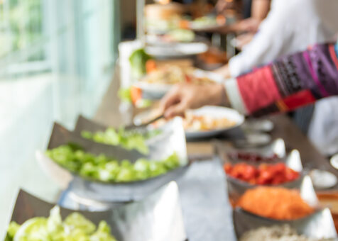 Blurred people take international buffet food in hotel party..food party concept.